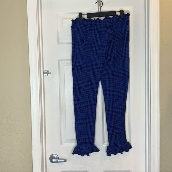 Fashion Nova Double Check Ruffle Pants Black/Blue Size Large - Picture 6 of 11